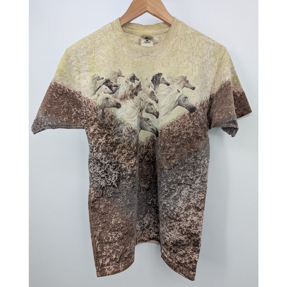 Vintage 90s Arabian Nights Horses Graphic Print Beige & Brown Preshrunk Cotton